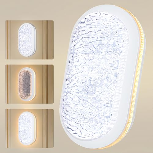 Aulaiyi 4er Plafón LED Oval 20W 2000lm, 3 Modos de Iluminación, Efecto Cristal Estrellado, IP54 Impermeable, Pared & Techo IRC90, 260×140mm, Sótano Pasillo Baño Garaje Balcón