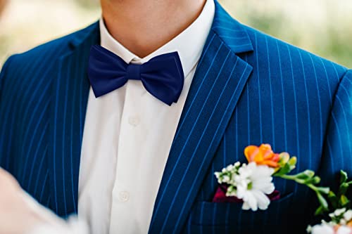 Image of HISDERN Bow Ties for Men Solid Color Pre-Tie Bow Tie and Pocket Square Set Classic Formal Tuxedo Bowties for Wedding Party
