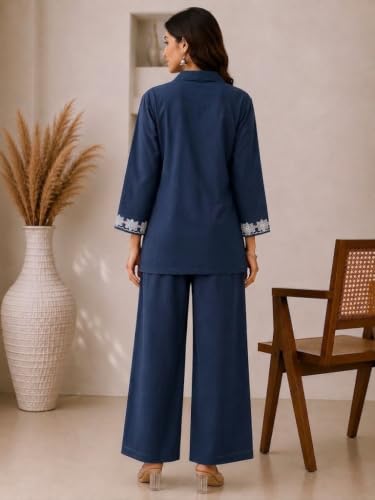 Image of Pure Cotton Co Ord Set for Women | Kurta Sets for Women | Embroidered Kurta with Pant | Ethnic Kurti with Palazzo Pants | Traditional, Office & Casual Wear