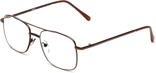 Calabria 8151 Square Pilot - Gafas de lectura de metal + 4.00 marrón para hombres y mujeres, diseño clásico de moda, lentes elegantes