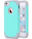 iPhone SE Case , iPhone 5S Case , iPhone 5 Case ,Alkax Dual Layer Armor Heavy Duty Rugged Slim Shockproof Protection Series Protective Cover Bumper for Apple iPhone SE +1 Stylus Pen (Teal/grey)
