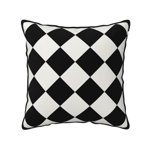 Yinzaishe Checkered Black and White Plaid Velvet Throw Pillow Cover 18"x18" Decorative Square Pillow case Print Cushion Covers for Bed Sofa Living Room Car Home Deco