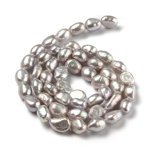 Beadthoven 48pcs Natural Cultured Freshwater Pearl Beads Gray Rice Baroque Freshwater Pearl Beads for Craft Jewelry Making Hole: 0.5mm