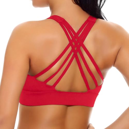 nine bull Sports Bras for Women, Criss-Cross Back Strappy Sports Bra Longline Padded Medium Support Workout Crop Tank Tops Yoga Bra with Removable Cups
