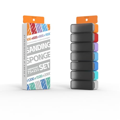 DSPIAE New Washable Sponge Sandpaper Set with Storage Box 42 Pieces 400-2000 Grit 75x25mm 3mm-10mm Thick