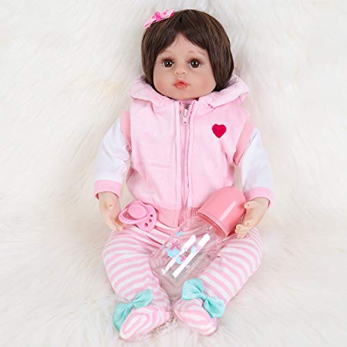 Enadoll Reborn Baby Doll Realistic Silicone Vinyl Baby Pink Vest Girl 16 Inch Weighted Soft Body Lifelike Doll Gift Set For Ages 3+(Pink Vest) #TOP1