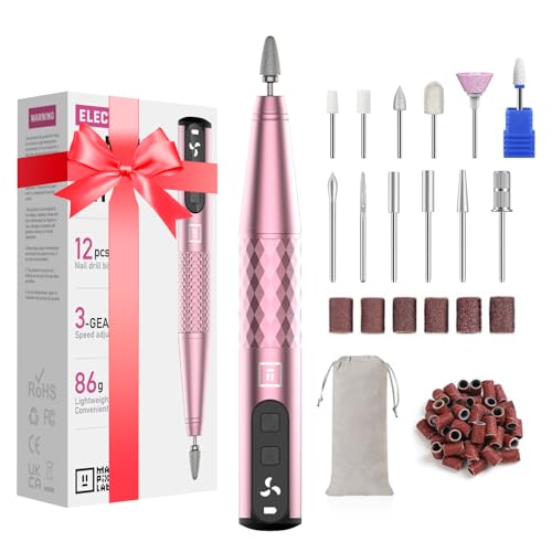 Image of Mfish Professional Nail Drill Kit, Electric Nail File for Acrylic /Gel Nails,12 Bits, Adjustable Speeds, Portable Cordless Electric Nail Tools for Home & Salon Use
