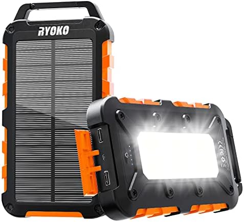 TOENNESEN Solar Power Bank 20000mAh, Portable Solar Charger Power Bank with Dual USB Output and 10 Strong LED Flashlights, IPX4 Waterproof Solar Phone Charger for iPhone, Samsung, iPad