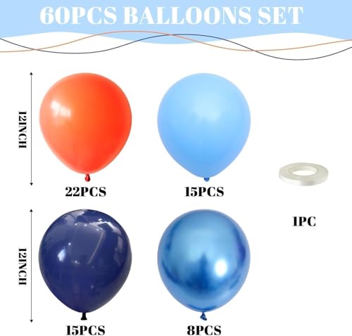 Image of Orange and Blue Balloons, 60 Pcs 12Inch Navy Dark Light Metallic Blue and Matt Orange Latex Helium Balloon for Cartoon Kids Boy Men Birthdays Graduation Baby Shower Basketball Theme Party Decorations