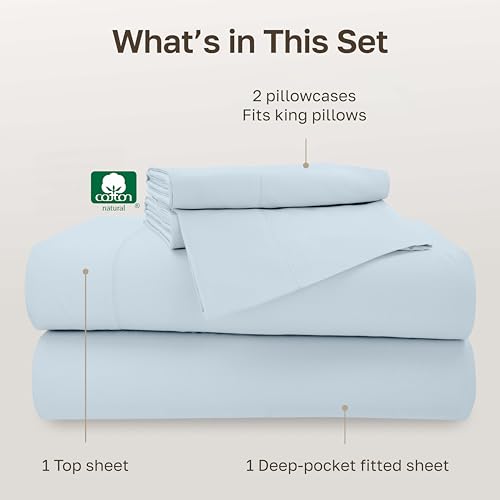 Image of California Design Den 500TC 100% Cotton King Sheets Set, Blue(Grey-Tone) | Good Housekeeping Seal, OEKO-TEX Certified, Silky-Soft Sateen Weave, 4pc Set, 16 inch Deep Pockets, For Hot Sleepers, All-Season