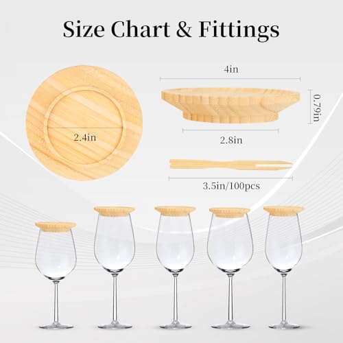Conjunto de topo de charcutaria de taça de vinho de 10 cm, tampas de taça de vinho de bambu para man