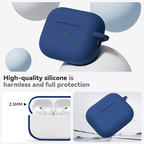 Image of Meyaar AirPods Pro 3 Case 2025 with Cleaner Kit Soft Silicone Protective Cover for Apple AirPods Pro 3rd Generation with Keychain Shockproof Midnight Blue Case for Women and Men (Midnight Blue)