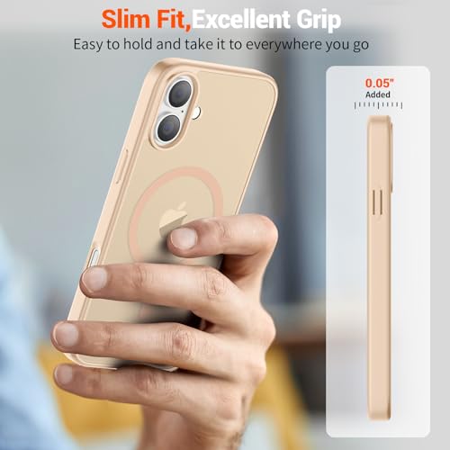Image of SUPFINE Magnetic for iPhone 16 Case (Compatible with MagSafe) (10 FT Military Grade Drop Protection) Slim Translucent Matte Shockproof with Anti-Fingerprint Phone Case,Sand Pink