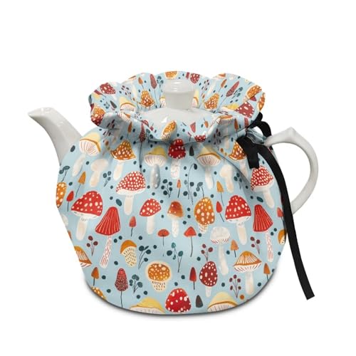 Wanzuoeng Mushroom Printed Tea Cozy for Teapot, Insulated Soft Teapot Cozies Dust-proof Keep Tea Warm Tea Pot Cozy, Home Kitchen Table Decorative Accessories Tea Kettle Cover for Hotel Tea Party
