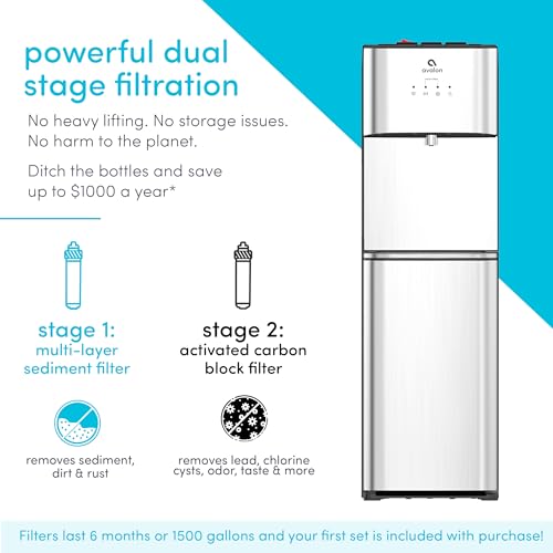 Image of Avalon Bottom Loading Water Cooler Water Dispenser with Filtration - 3 Temperature Settings - Hot, Cold & Room Water, Durable Stainless Steel Construction - UL Listed NSF Approved