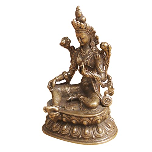 TOPBATHY Statue de Bouddha Verte Tara Décorative Vintage en Cuivre Ancien, Petite Taille Compacte, Décoration Artisanale Intérieure pour Bureau, Salon et...