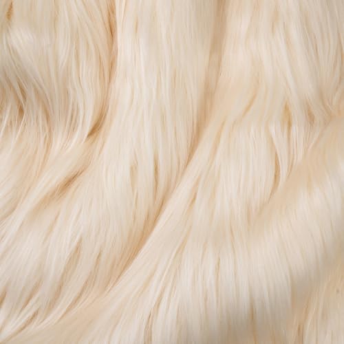 Tissu fausse fourrure ivoire 45x160cm à poils longs pour couture et loisirs créatifs