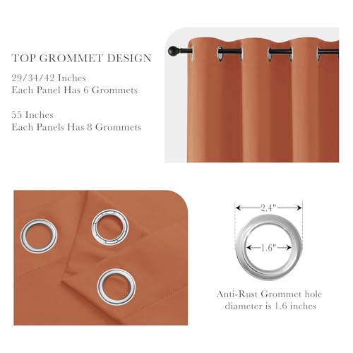 Image of PONY DANCE Burnt Orange Short Blackout Curtains 36 inch Length for Kitchen, Privacy Small Black Out Grommet Half Window Drapes for Bathroom Cabinet Camper RV Bunk(W42 x L36 inch, 2 Panels)