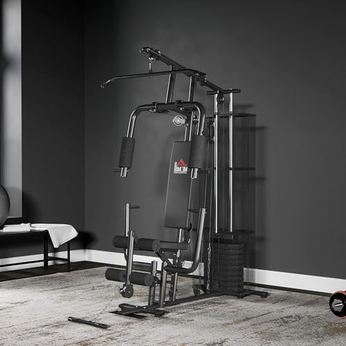 HOMCOM Multi-Exercise Gym Workout Station, 45Kg Weight Stack Training System, Full Body Fitness for Home Gym, Black - Image 9