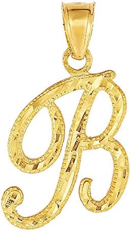 Floreo 10K Yellow Gold Charm Pendant Letter A-Z Personalized Alphabet Initial Name with optional 18 Inch Necklace