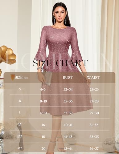 Image of HomRain Women's Church Dresses Modest Bell Sleeve Wedding Guest Cocktail Tea Party Vintage Evening Dress