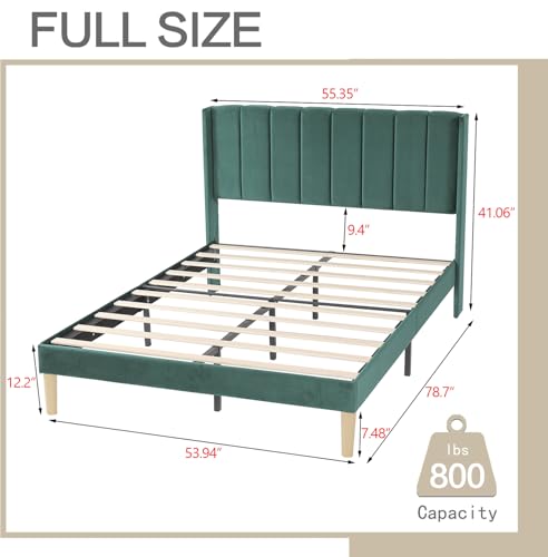 Image of AGARTT Upholstered Platform Bed Frame Full Size, Green Velvet
