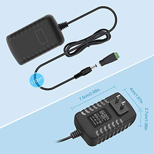 Image of 12V Power Supply, 12 Volt 2A 24W DC Power Supply, Black LED Power Adapter, AC 110V to 12V Wall Mounted Transformer Plug for LED Strip Lights with 5.5 /2.1 DC Female Connector