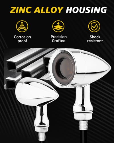 Image of TSUNG Universal Motorcycle LED Turn Signals Lights Small Bullet Front Rear Blinkers Tail Lights for Cruiser Chopper Bobber Cafe Racer Street Bike (RING-Chrome, 4PCS Front+Rear)