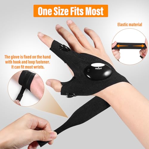 Apicey Christmas Stocking Stuffers for Men Him, LED Flashlight Gloves, White Elephant Gifts for Adults Dad Boyfriend Husband, Waterproof Finger Light Gloves Cool Gadgets Fishing Camping