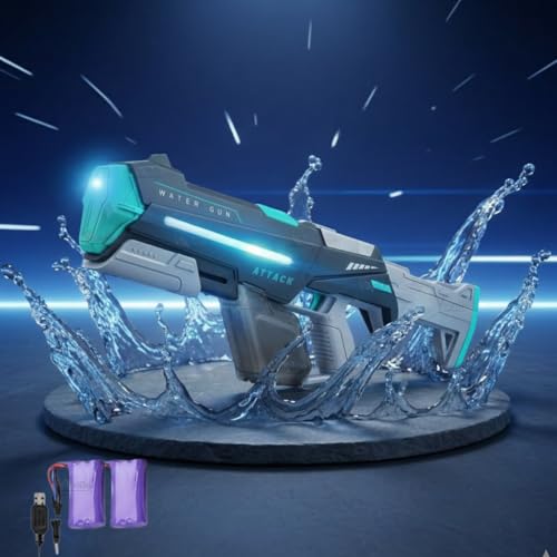 Image of VikriDA 2 in 1 (Manual /Automatic) Electric Water Gun for Holi with Free Extra Rechargeable Battery, Auto Suction Water, Water Guns for Adults, Automatic Water Gun with Lights & 32FT Range -Multicolor