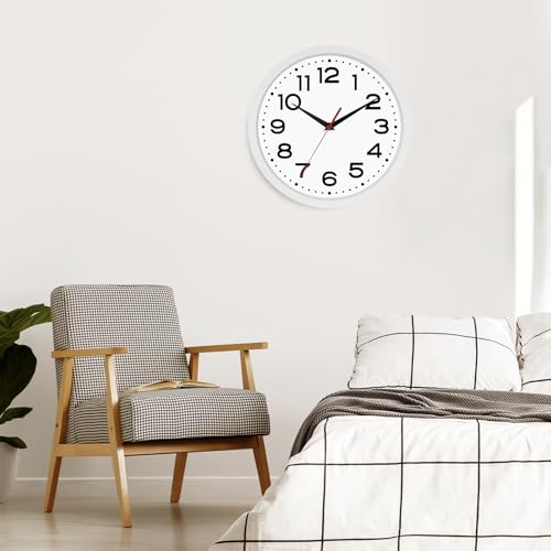 Image of Roymnie 8 Inch Small Wall Clock, Battery Operated Silent Non Ticking White | analog wall clock; bold numerals for easy reading; silent non-ticking; 1 AA battery (not included); for classroom