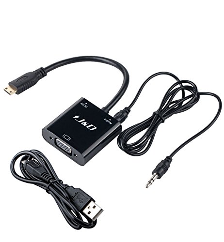 J&D Mini HDMI to VGA with Audio Adapter Cable Converter (Black, Adapter with Audio)