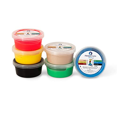 Fitness Knete Deluxe Color | 85g | 6er Komplett Set | Handtrainer | Fingertrainer Cover