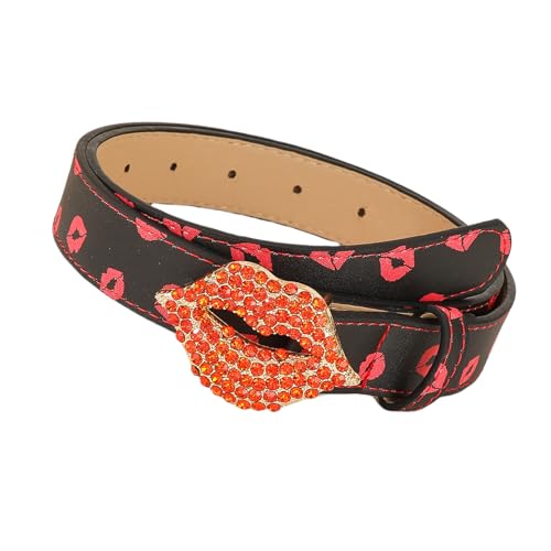 Waist Belt,Blingbling Waist Belt Lip Shape Buckle for Street Dance Jean Belt Livehouse Punk Waist Chain Rhinestones