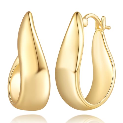 SPOINT Gold Hoop Earrings for Women 14K Gold Earrings for Women Hoop Earring for Womens Hoops Hypoallergenic Twisted Irregular-Shaped Design Hoops Earring for Womens 25mm