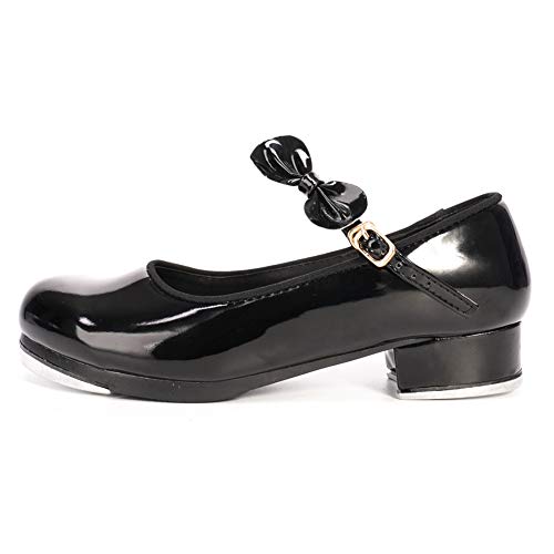Tinrymx Character Girls Mary Jane Black Rhythm Dance Tap Shoes With Bow(Little Kid/Big Kid/Women),4.5M Us Child #TOP1