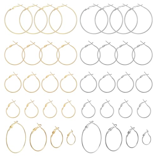 32 Pcs Earring Hoops for Jewelry Making Open Large Hoop Earrings for Women Gold Silver Womens Hoop Earrings Jewelry DIY Earring Making Accessories 20mm 25mm 30mm 40mm