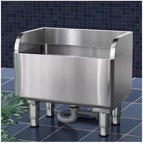 Stainless Steel Commercial Mop Sink with Drainage Strainer, Heavy-Duty Industrial Slop Basin for Kitchen, Garage, and Business Use,Silver-100x41x55cm