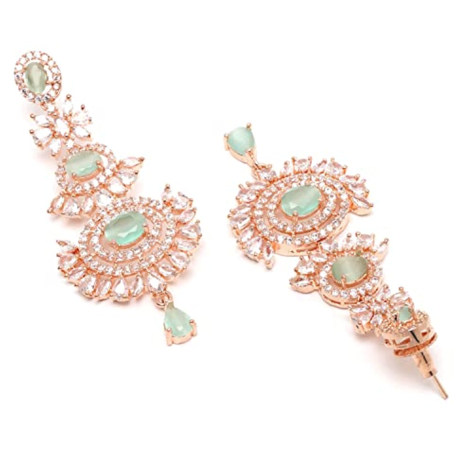 American Diamond Maang Tikka & Earrings Set (Sea Green)