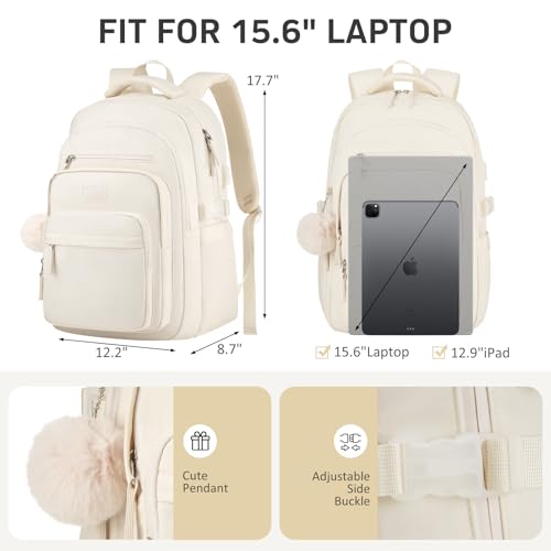 Student Laptop Backpack for College Teen Girls, Middle High School Aesthetic Bookbag Large 15.6 Inch Laptop Bag Travel Back Pack for Women (Beige)3