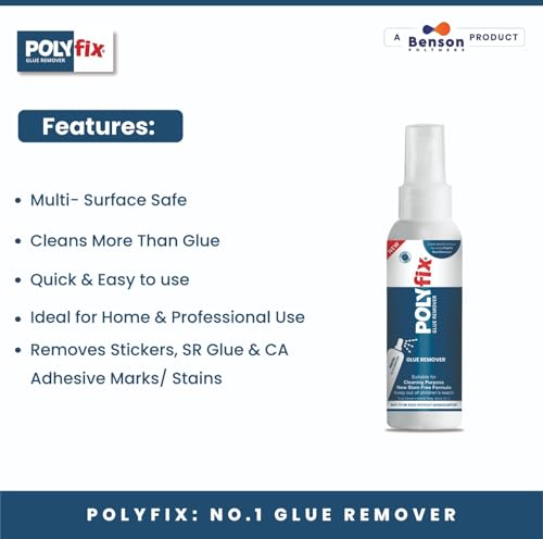 Image of PolyFix Glue Remover Spray | Used to Remove Gum Glue Stickers Adhesives for Car, Glass, Fridge Door, Any Metal Surface | Car Glass Sticker Remover Spray,Quick and Easy to Use (50 ML)