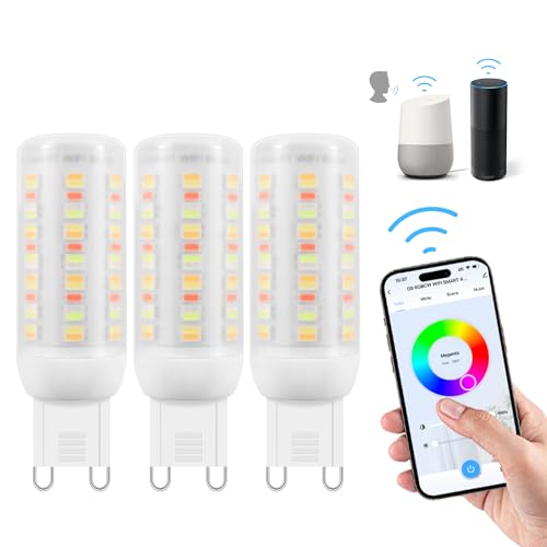 Wi-Fi RGBCW Smart G9 lampadine LED,compatibile con Alexa /Google Home,AC 230V Multicolore dimmerabile,2700K-6500K,luminosità regolabile 1%-100%,4W,400LM,con sincronizzazione musicale,confezione da 3