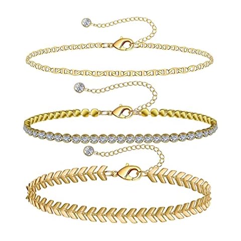 Yuemei Gold Ankle Bracelets For Women Gold Plated Anklet Set 3Pcs (C-A#, One Size) Cover