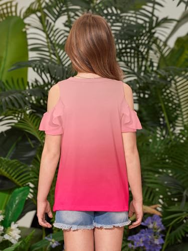 Image of BesserBay Girls Cold Shoulder Tops Twist Front Tunic Ruffle Sleeve Summer Blouses 5-14 Years