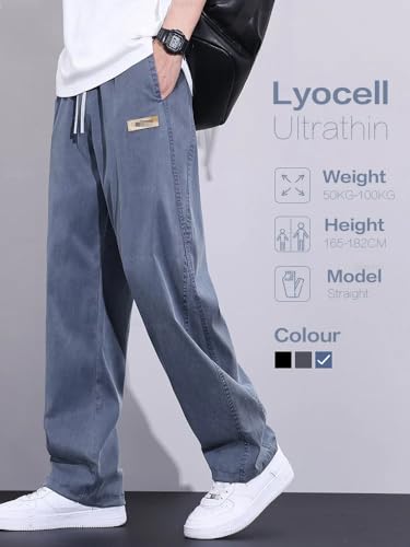 Summer Soft Jeans Men Thin Loose Wide Leg Pants Elastic Waist Casual Trouser Male2