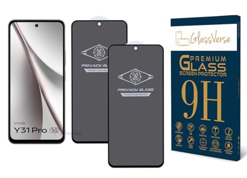Image of GlassVerse Privacy Tempered Glass for Vivo Y31 Pro 5G | Anti Spy Screen Protector, 9H Hardness, Edge to Edge, Case Friendly, Hassle-less Installation Kit Included. (Pack of 2)