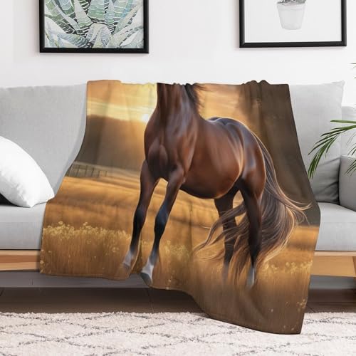 Couverture motif cheval impression 3D en flannel de luxe - 3
