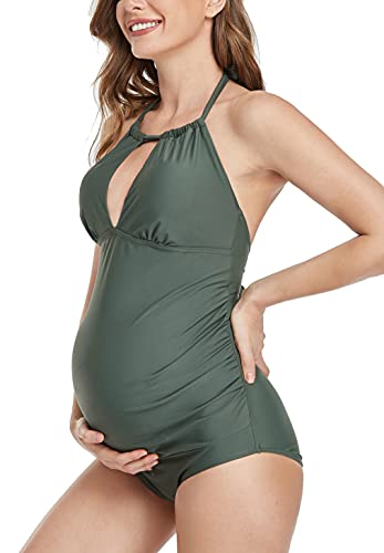 Summersunshine Maternity One Piece Halter Swimwear Pregnancy V-Neck Bathing Suit Maternity Beach Wear Bikini Army Green Large #TOP3
