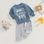 Toddler Baby Boy Clothes Mamas Boy Fall Winter Outfit Long Sleeve Letter Sweatshirt Plaid Jogger Pants Newborn Set - Image 2