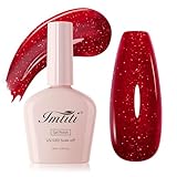 Imtiti Christmas Red Glitter Gel Nail Polish, Hema Free 1Pcs Sparkly Red Soak Off UV/LED Gel Polish for Holiday Nails Art 0.34 Fl Oz